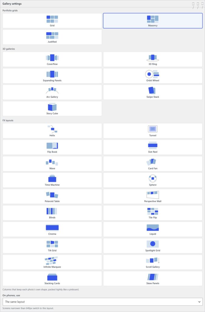 The PrismFX layout picker with grid, 3D and FX layouts