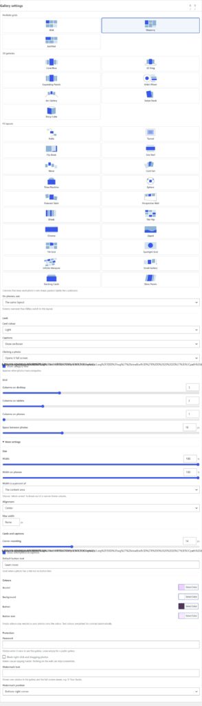 PrismFX gallery settings in the WordPress dashboard